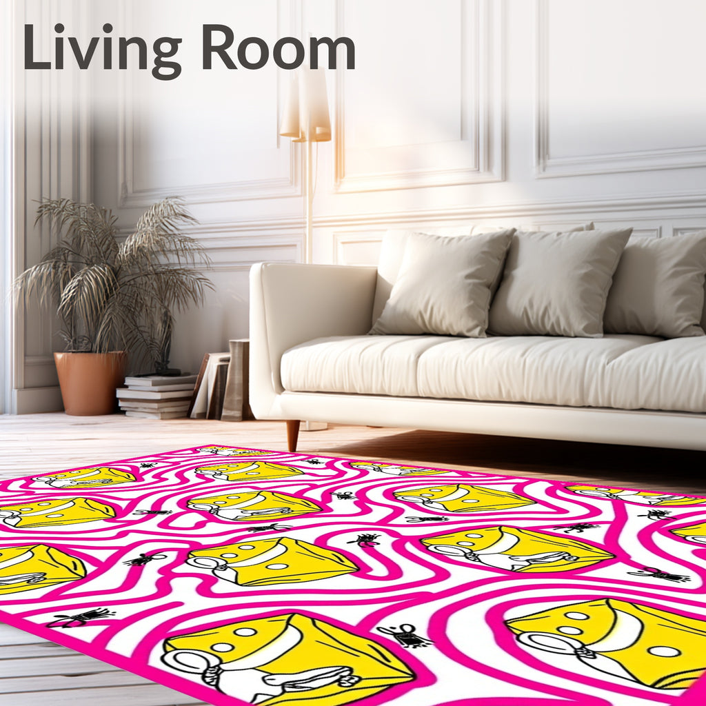 Yellow Cheese Maze Pink Swirl Rug