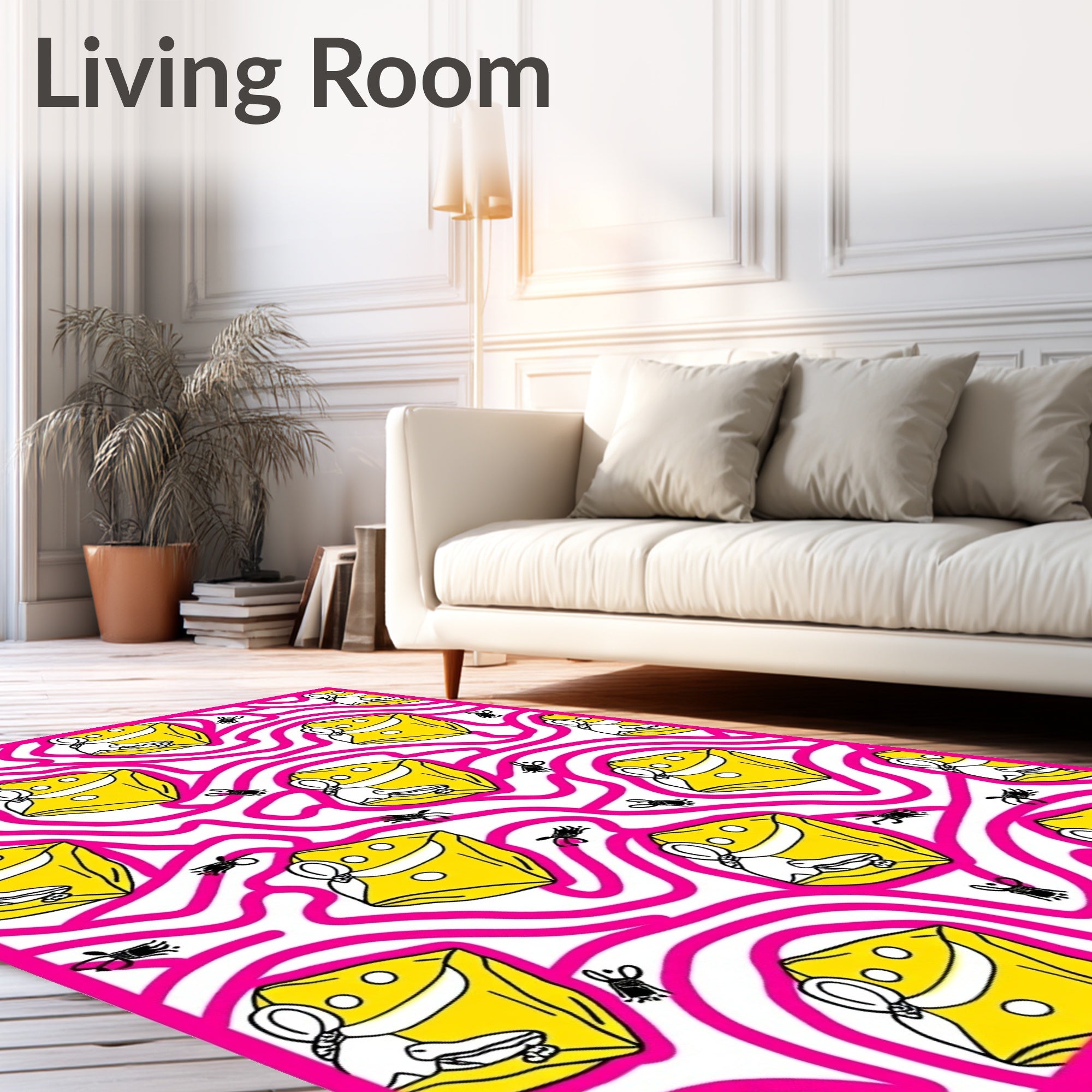 Yellow Cheese Maze Pink Swirl Rug