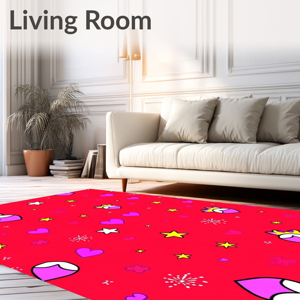 Red Playful Hearts Stars Crown Figures Rug