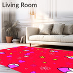 Red Playful Hearts Stars Crown Figures Rug