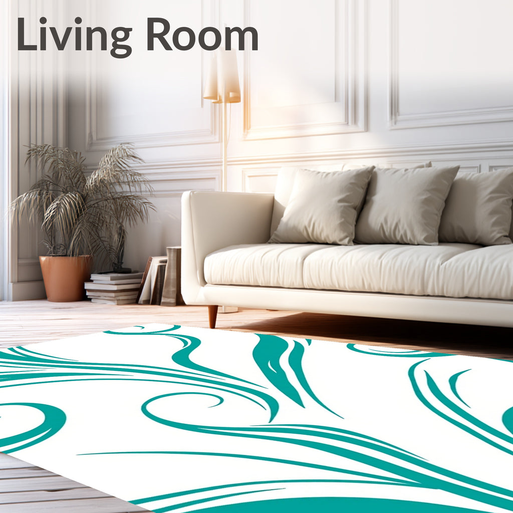 Teal Swirl Calligraphy Brush Strokes Rug