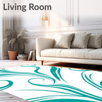 Teal Swirl Calligraphy Brush Strokes Rug