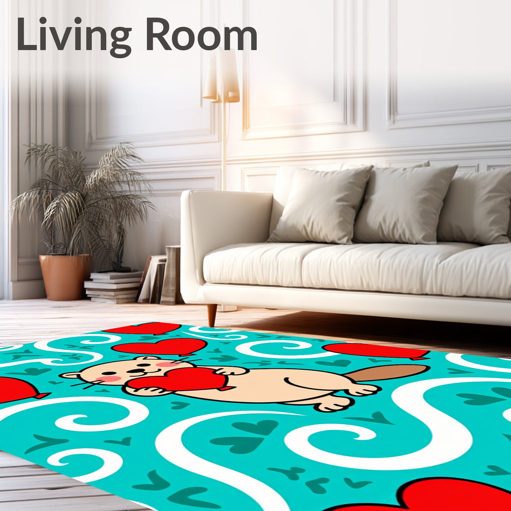 Cute Otter Red Heart Balloon Teal Rug