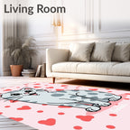 Playful Grey Cat Hearts Background Rug