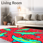 Bright Blue Gecko Red Waves Rug
