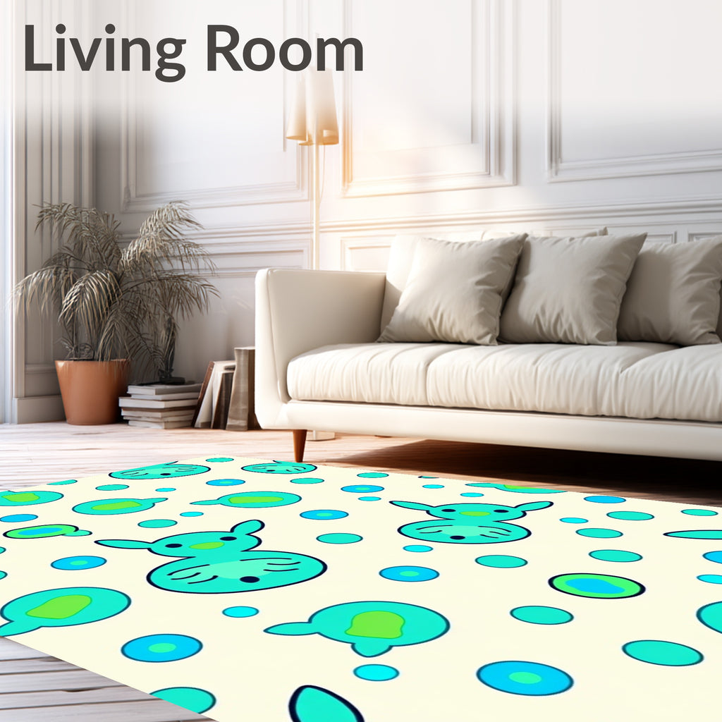 Teal Cartoon Creatures Dot Splash Rug