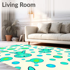 Teal Cartoon Creatures Dot Splash Rug