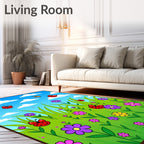 Whimsical Butterfly Ladybug Garden Field Rug