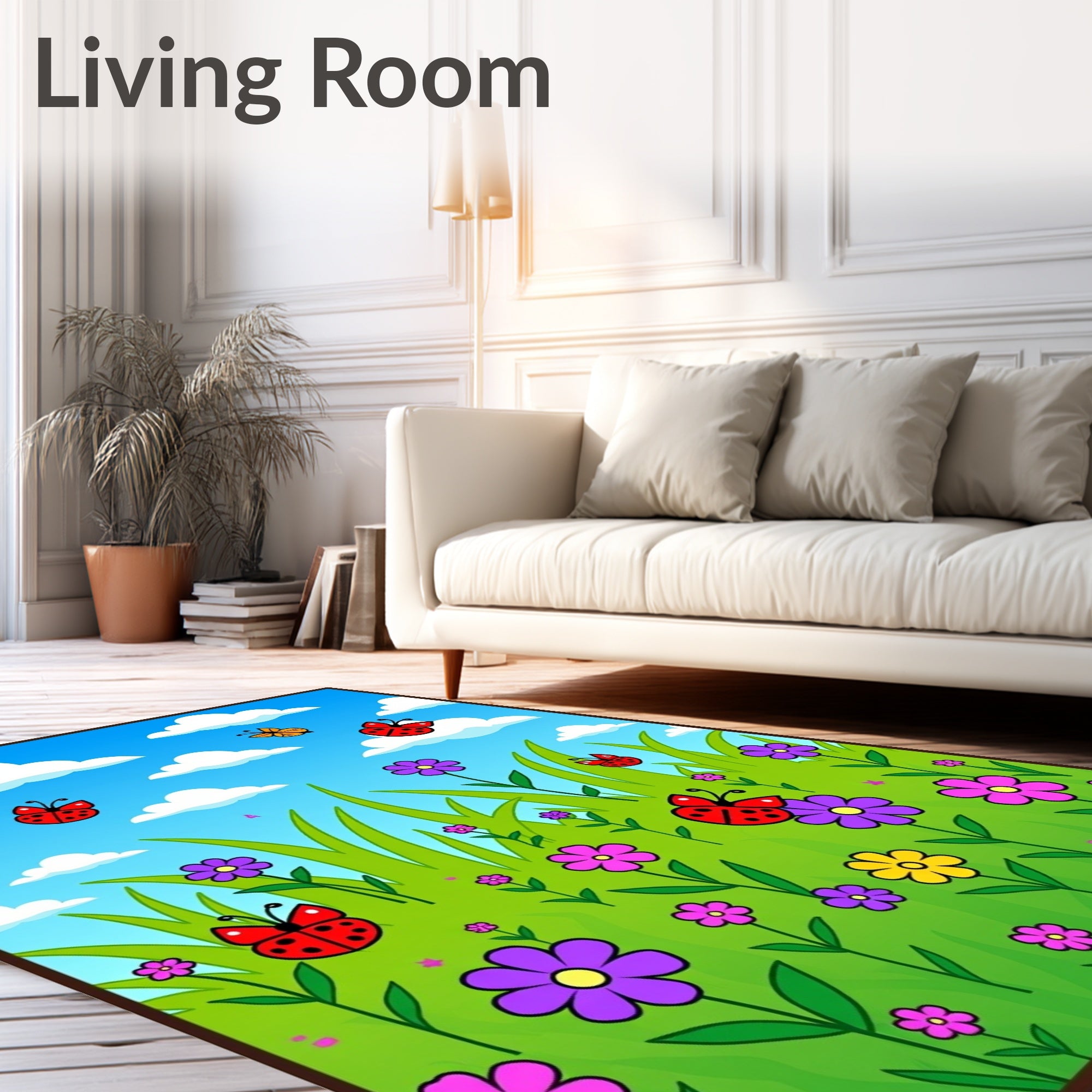 Whimsical Butterfly Ladybug Garden Field Rug