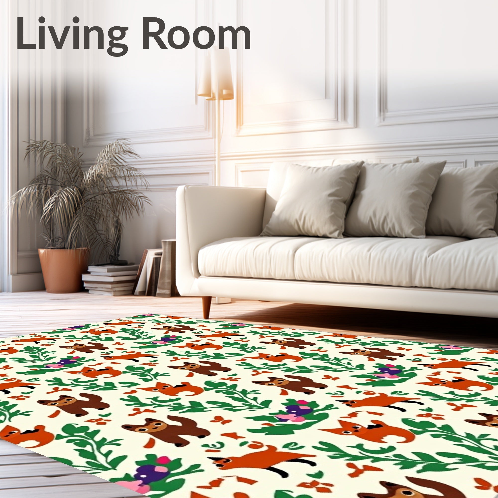 Whimsical Woodland Fox and Cat Companions Rug