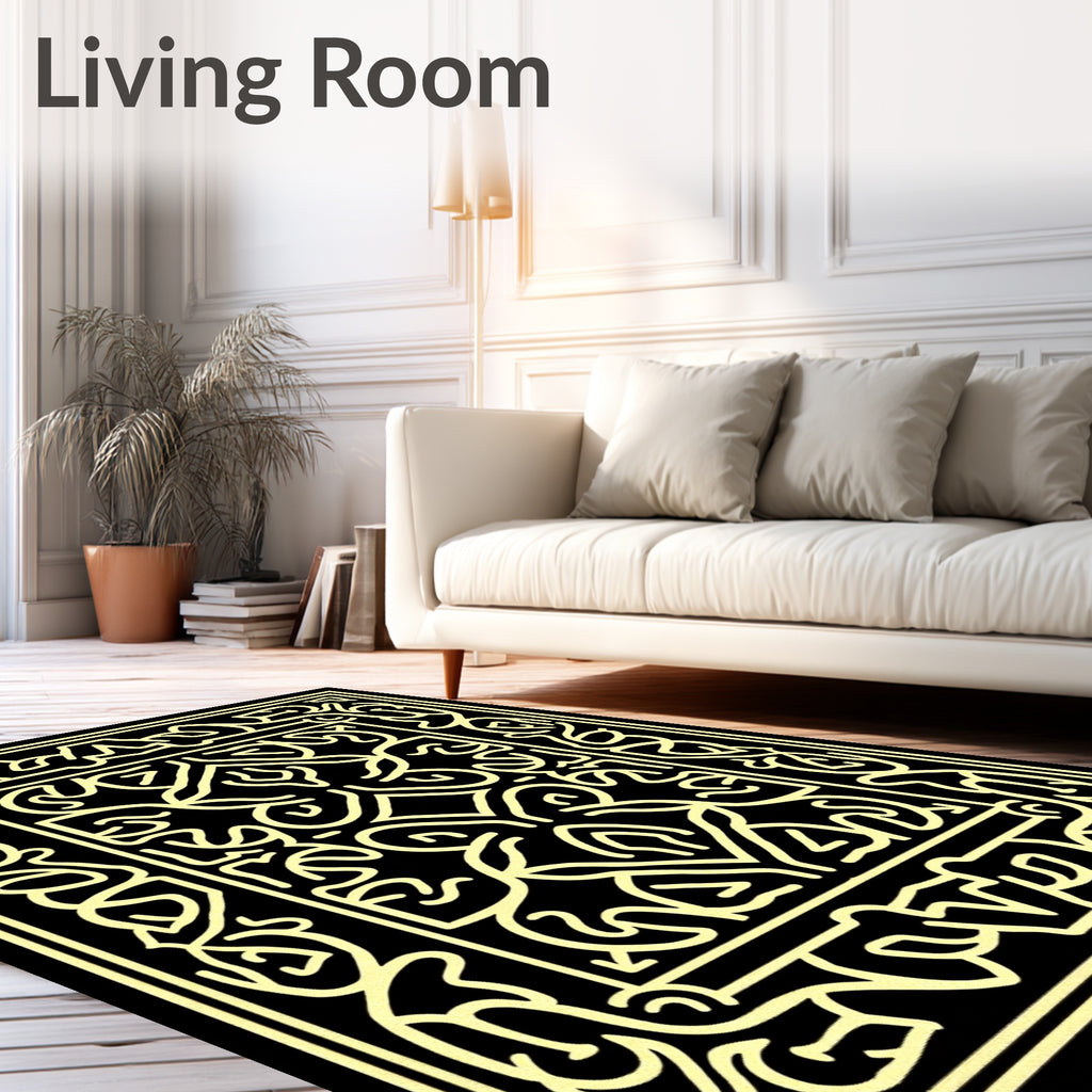 Cream Outline Baroque Floral Rug