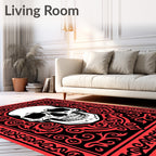 Gothic Skull Black Red Ornate Rug