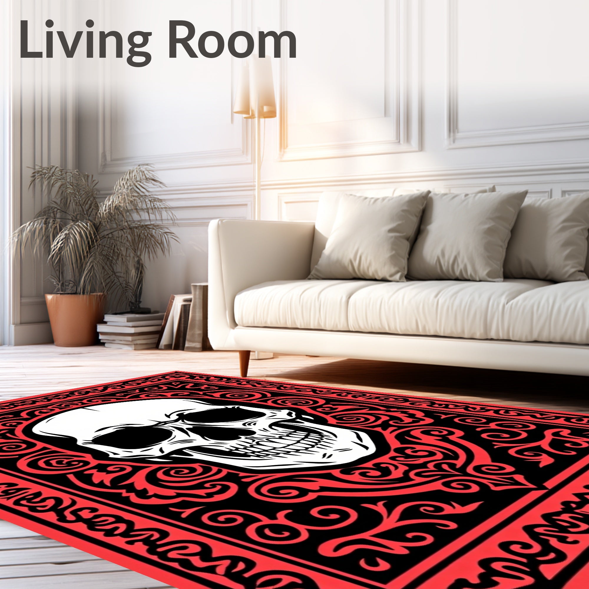 Gothic Skull Black Red Ornate Rug