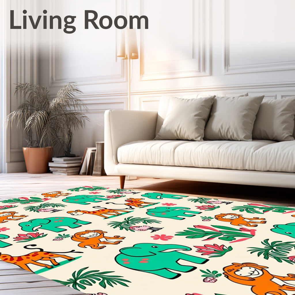 Cheery Teal Elephant Jungle Animals Rug