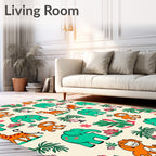 Cheery Teal Elephant Jungle Animals Rug
