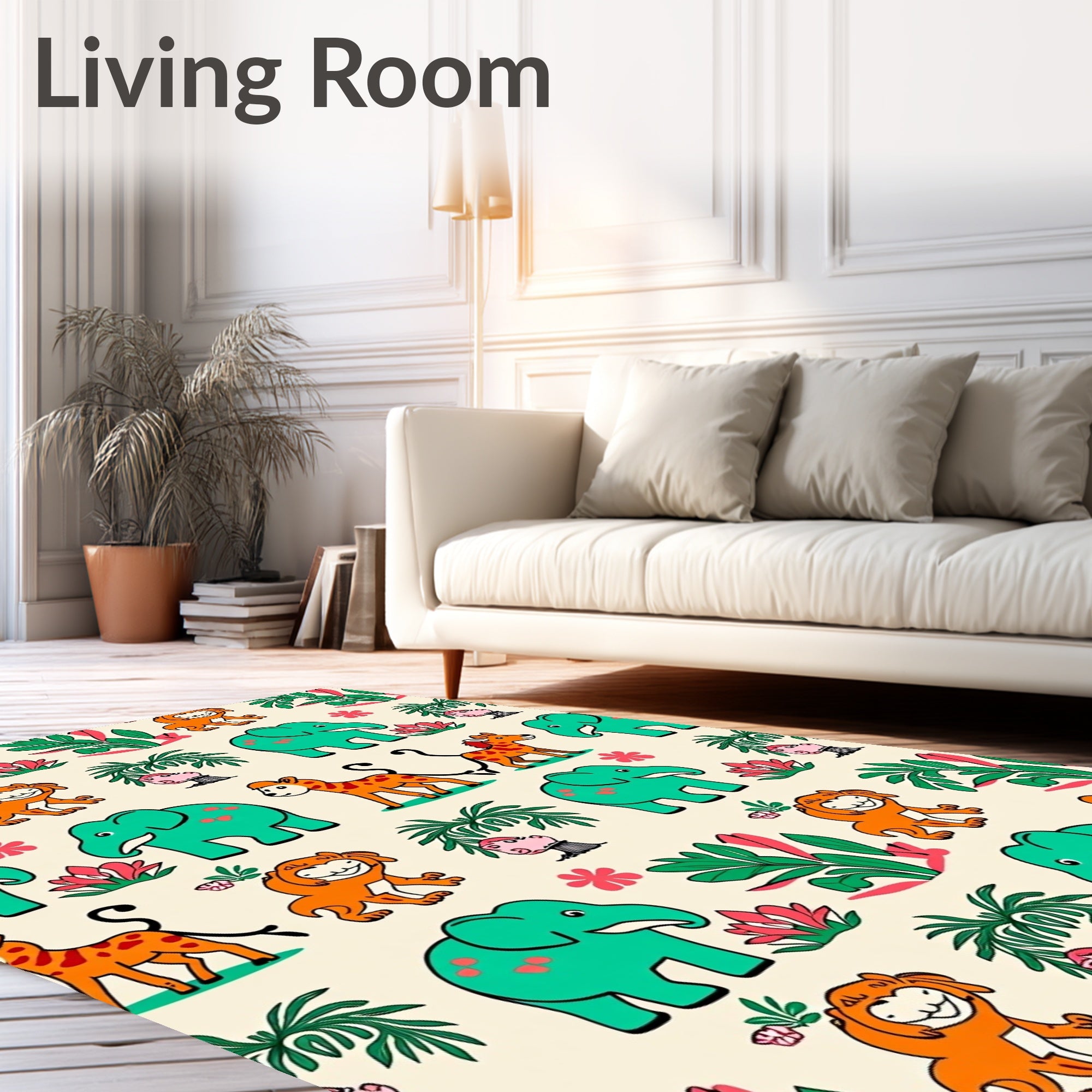 Cheery Teal Elephant Jungle Animals Rug