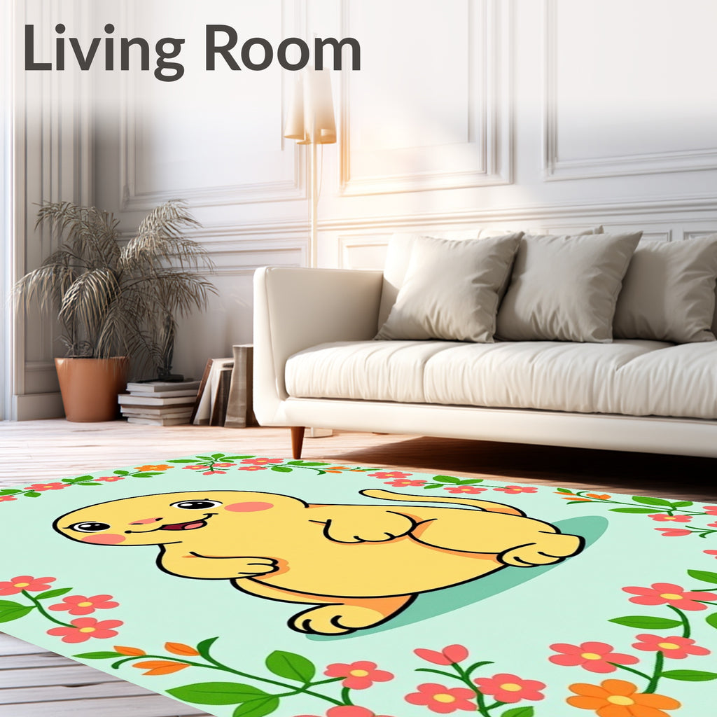 Chubby Yellow Creature Floral Border Rug