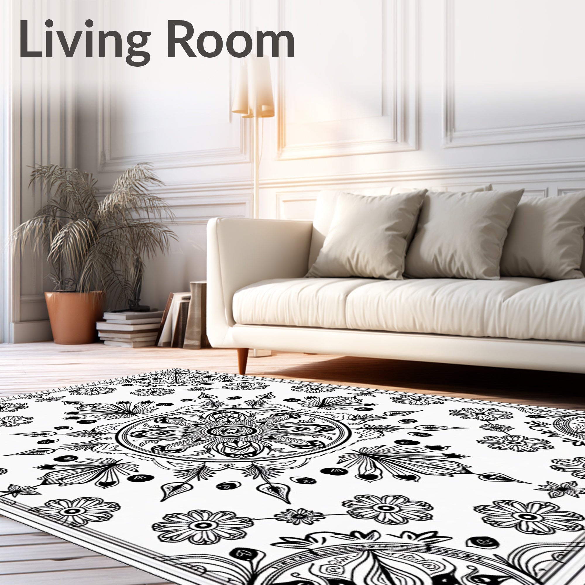 Black intricate floral mandala Rug