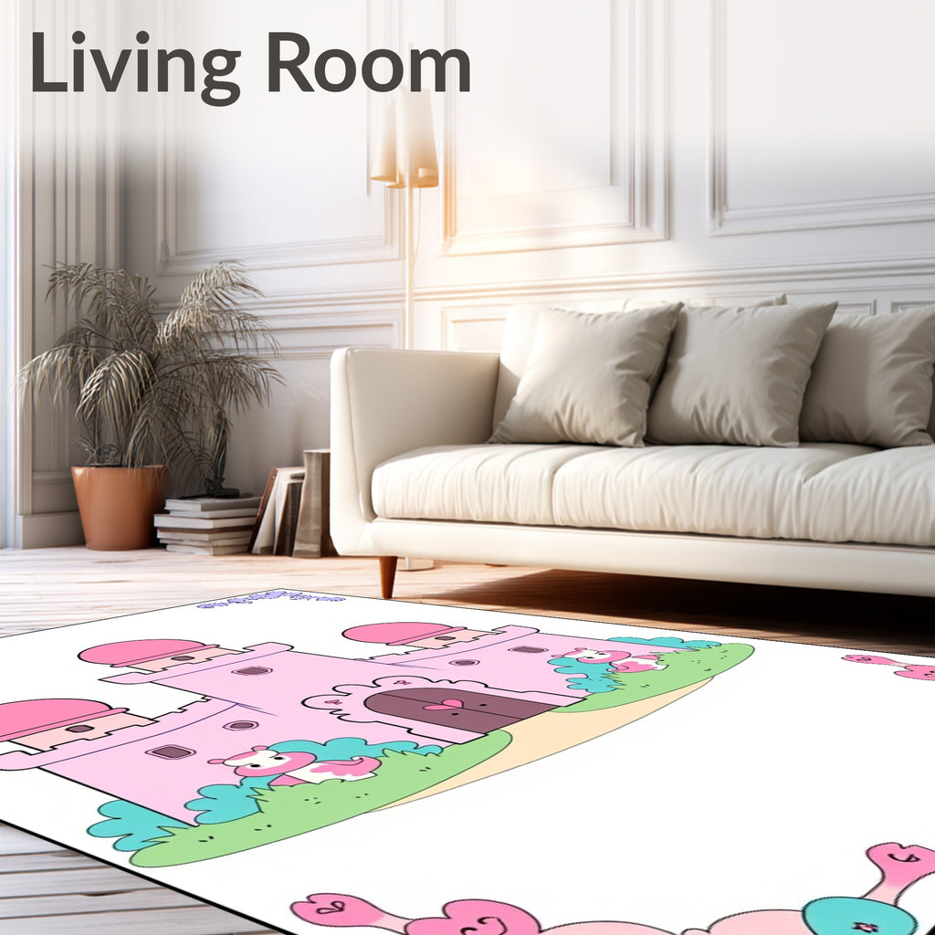 Pink Castle with Cute Hippo Charm Rug