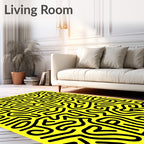 Bold Black Abstract Maze Yellow Rug