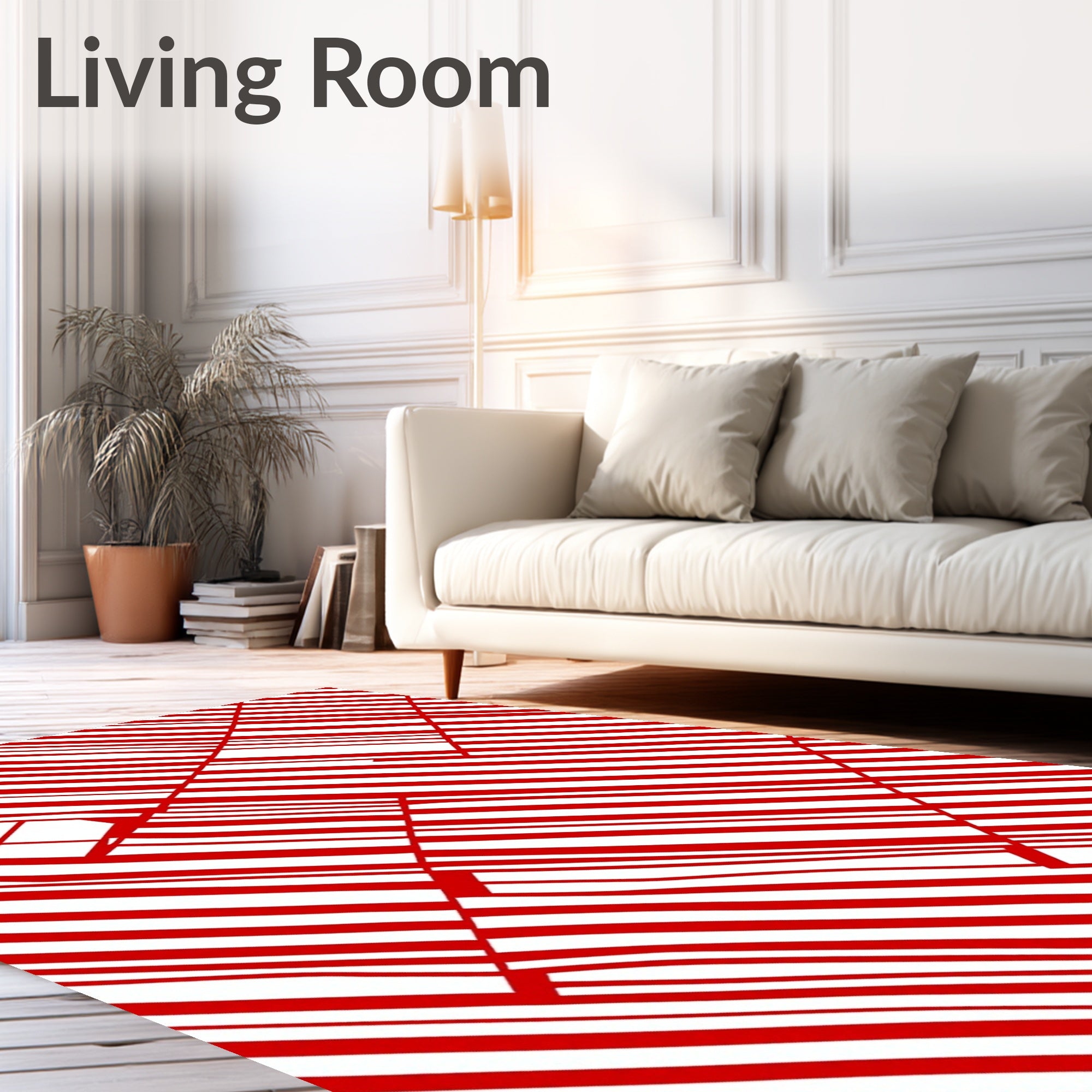 Crimson White Diagonal Stripe Illusion Rug