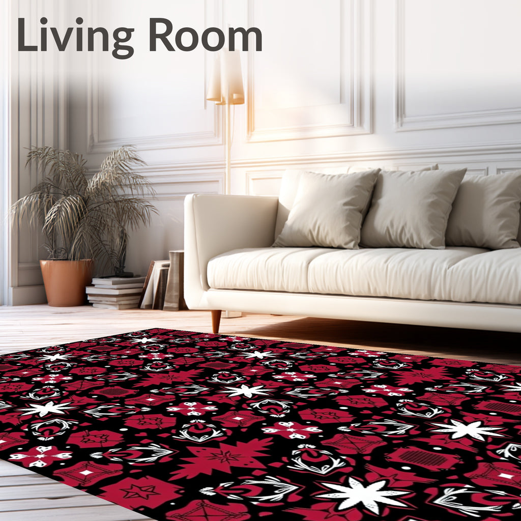 Red Floral Geometric Repeating Pattern Rug