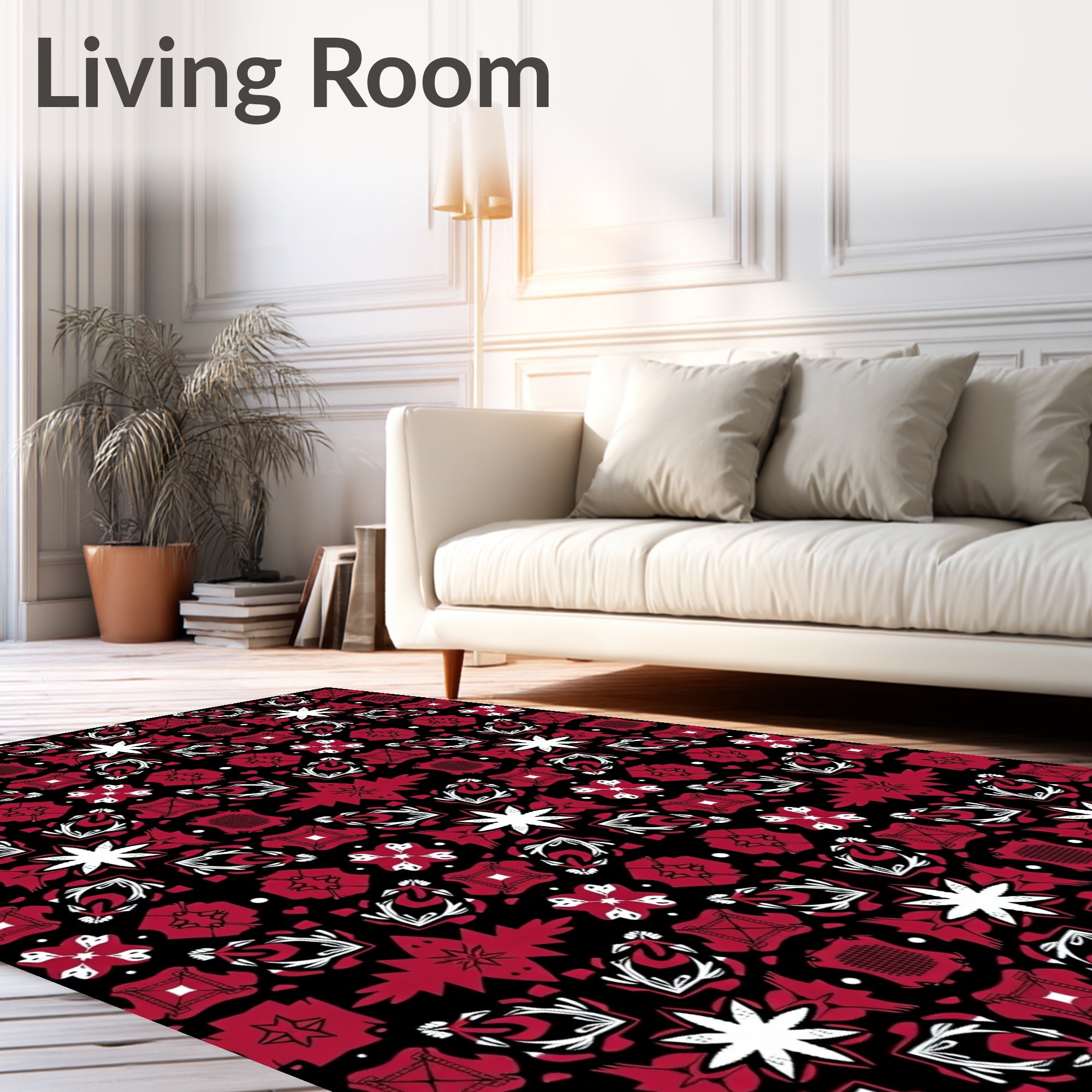 Red Floral Geometric Repeating Pattern Rug