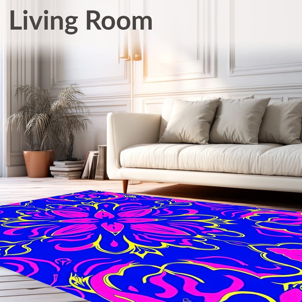 Bright Blue Pink Yellow Floral Medallion Rug