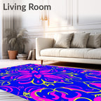 Bright Blue Pink Yellow Floral Medallion Rug
