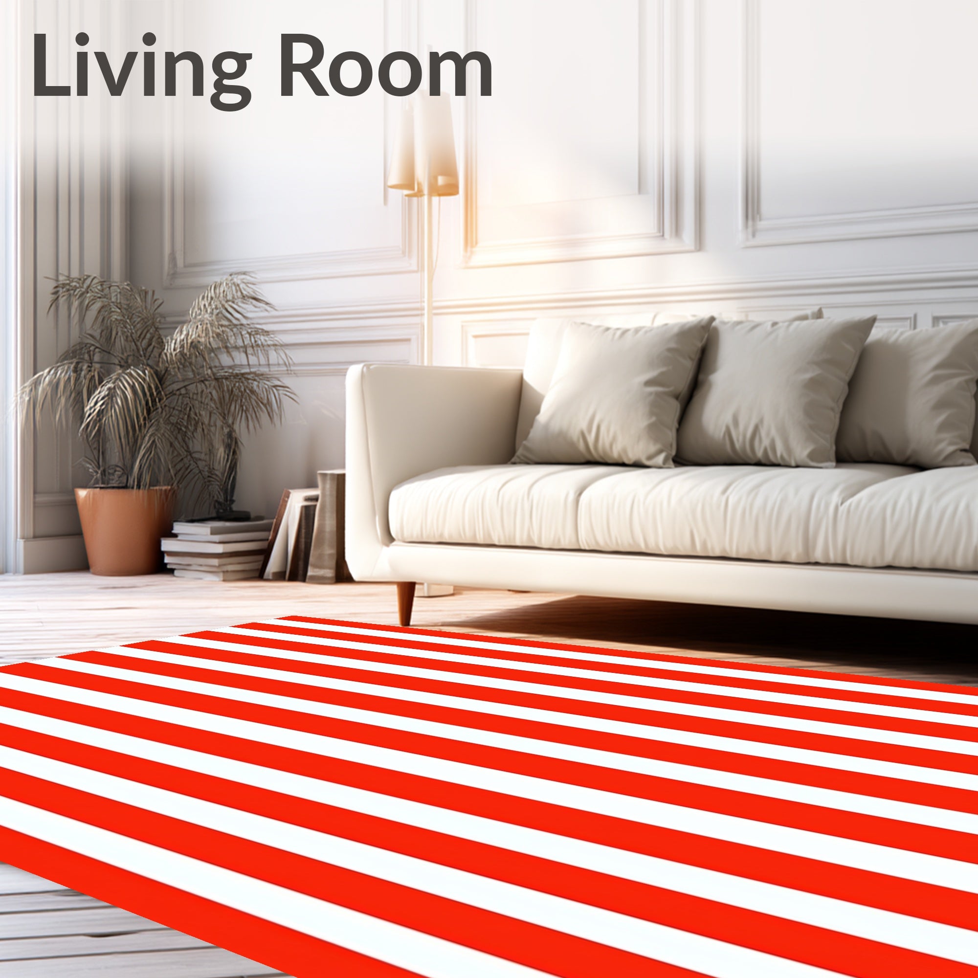 Bold Red White Vertical Stripe Rug