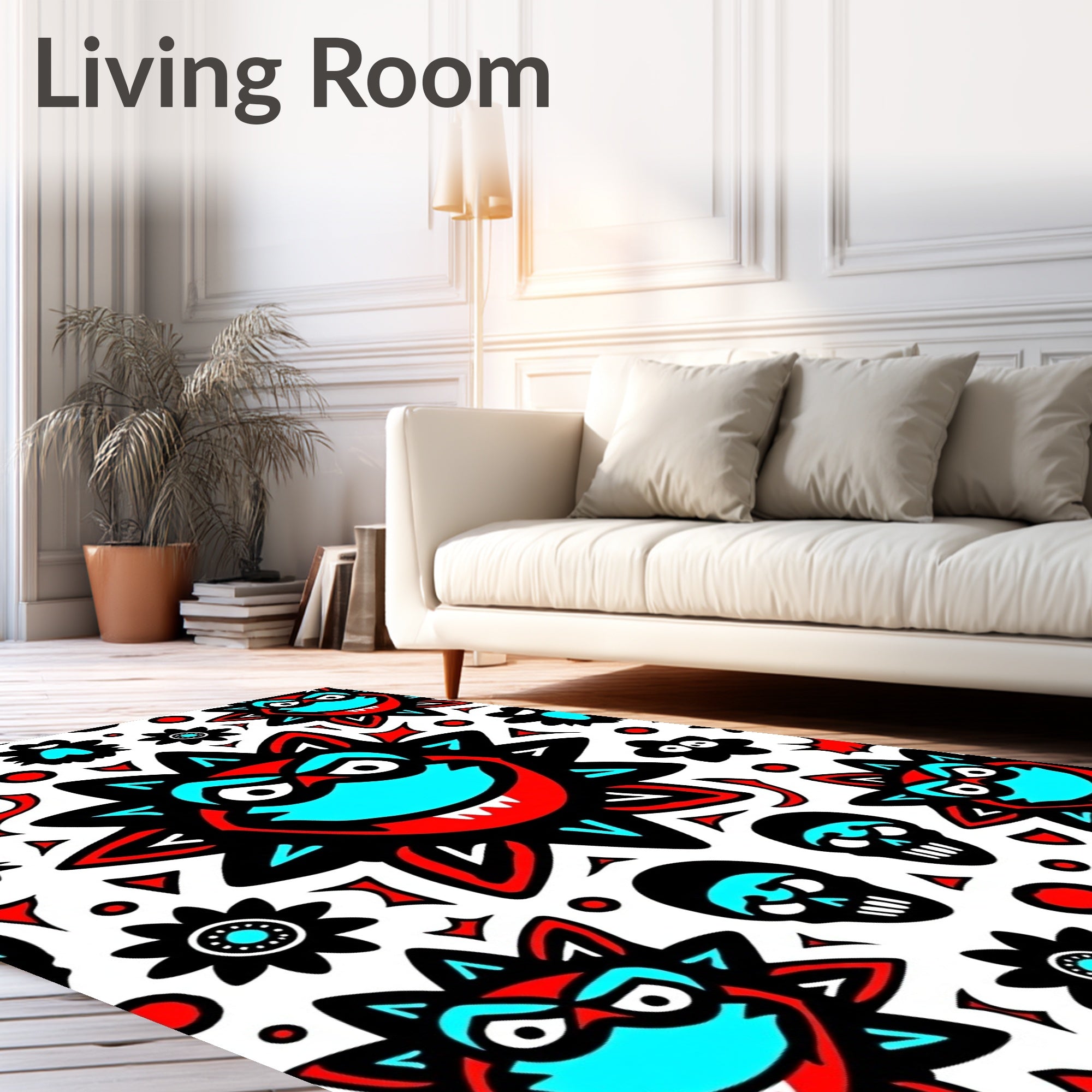 Scary Sun Skull Red Black Rug