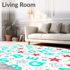 Aqua Alphabet Star Scatter Rug