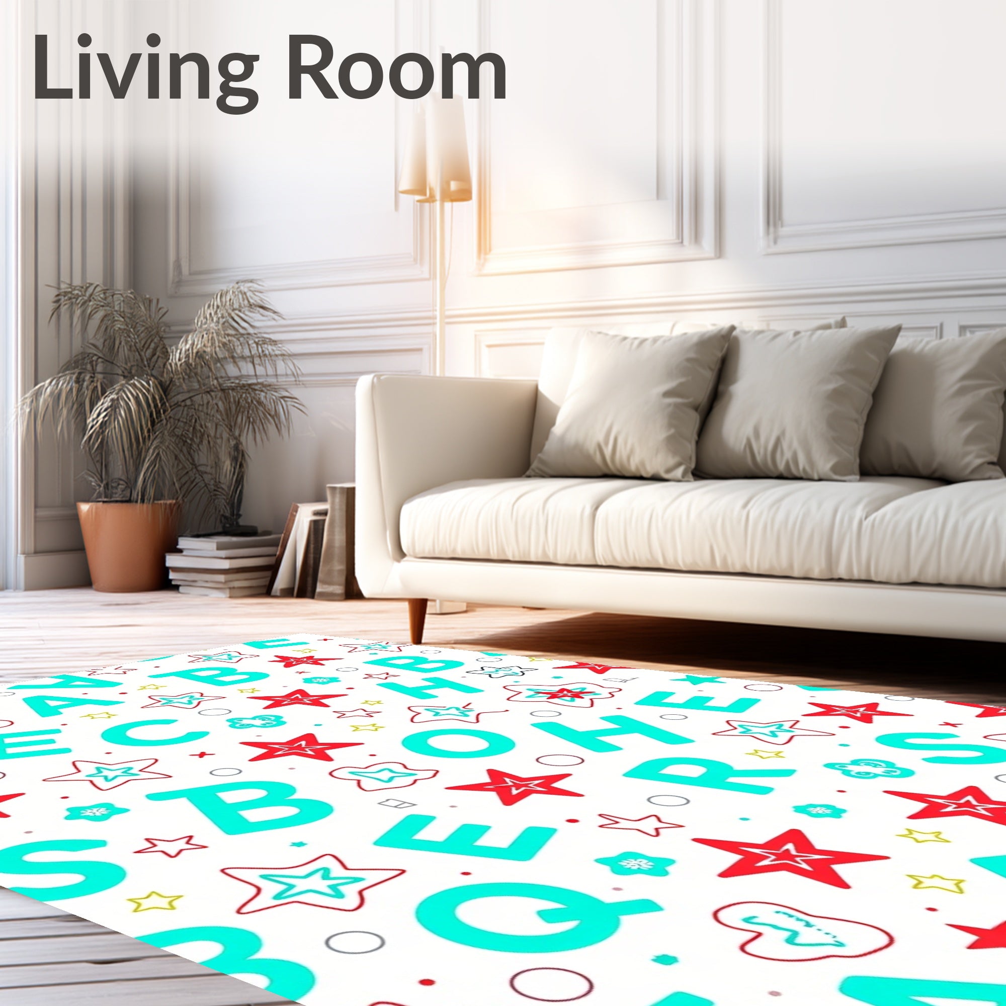 Aqua Alphabet Star Scatter Rug