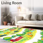 Farm Scene Blue Tractor Haystacks Barns Rug