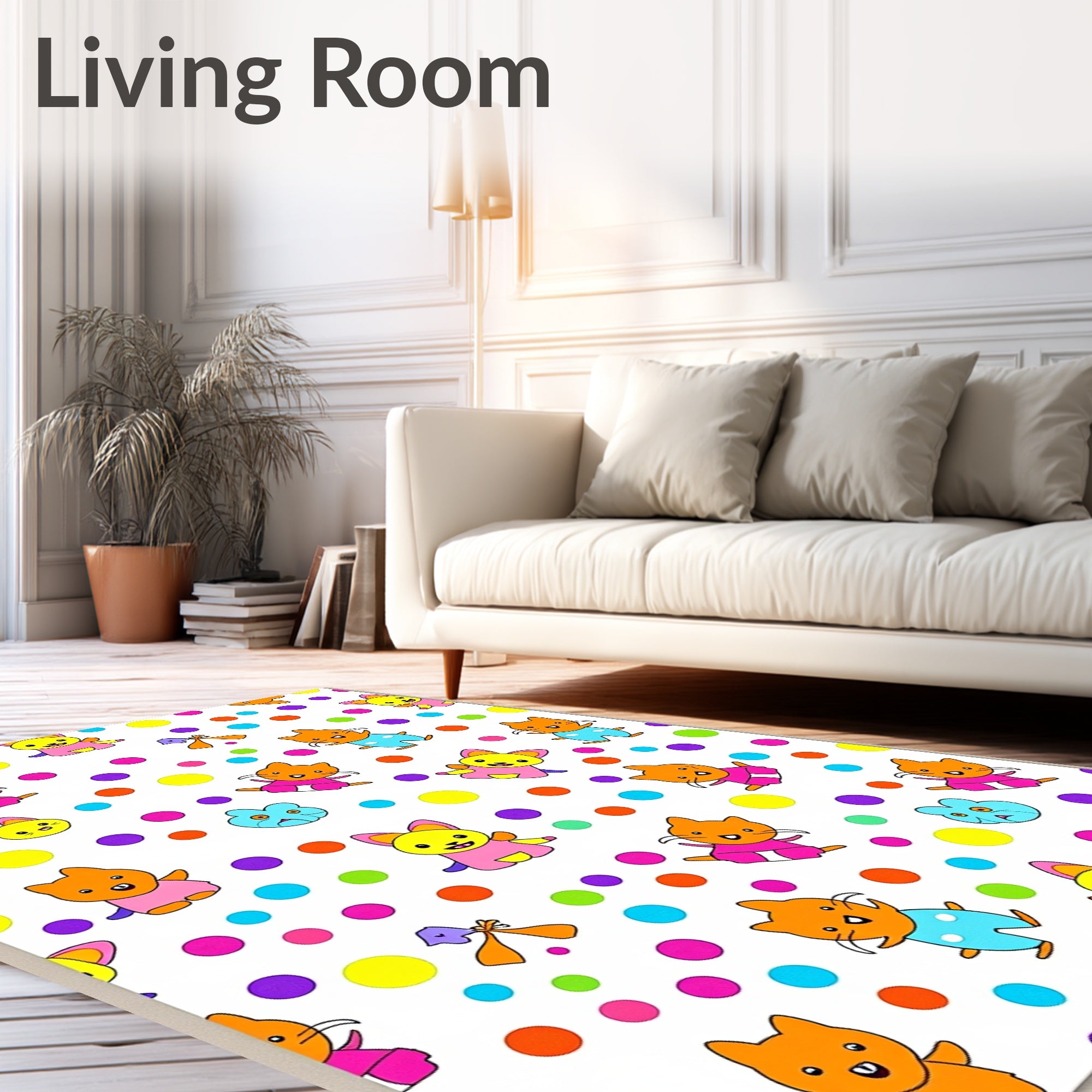 Whimsical Cats Polka Dots Collage Rug