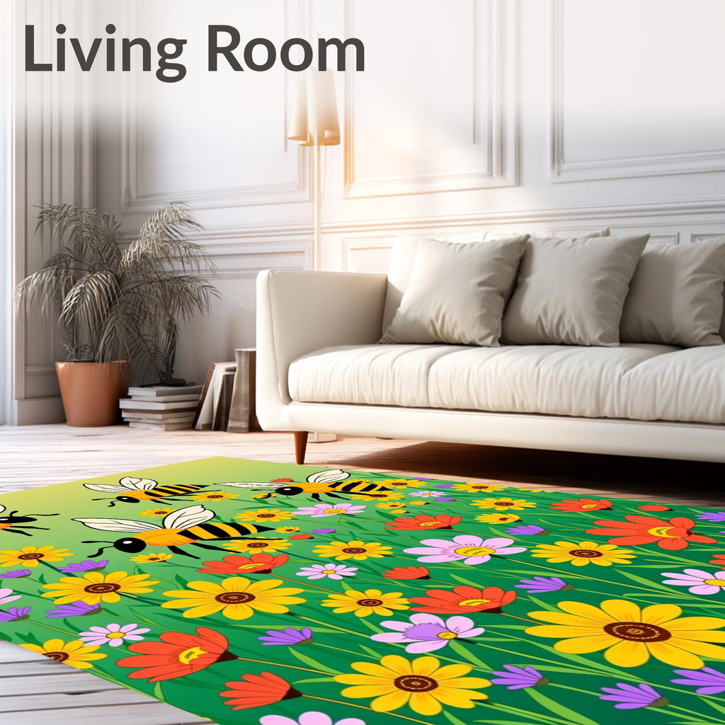 Vibrant Garden Bees Floral Meadow Rug