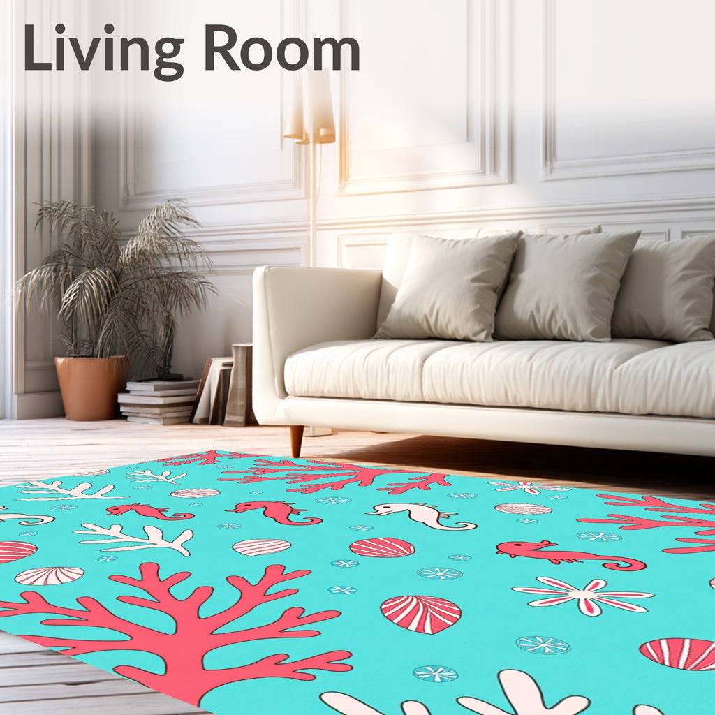 Coral Seahorse Ocean Life Rug