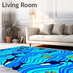 Orcas Swirling Ocean Waves Rug