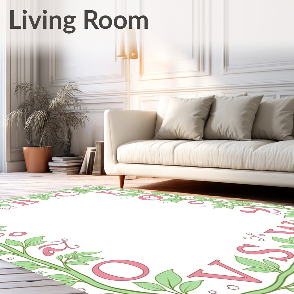 Pink Letters Green Vine Border Rug