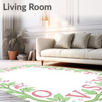 Pink Letters Green Vine Border Rug