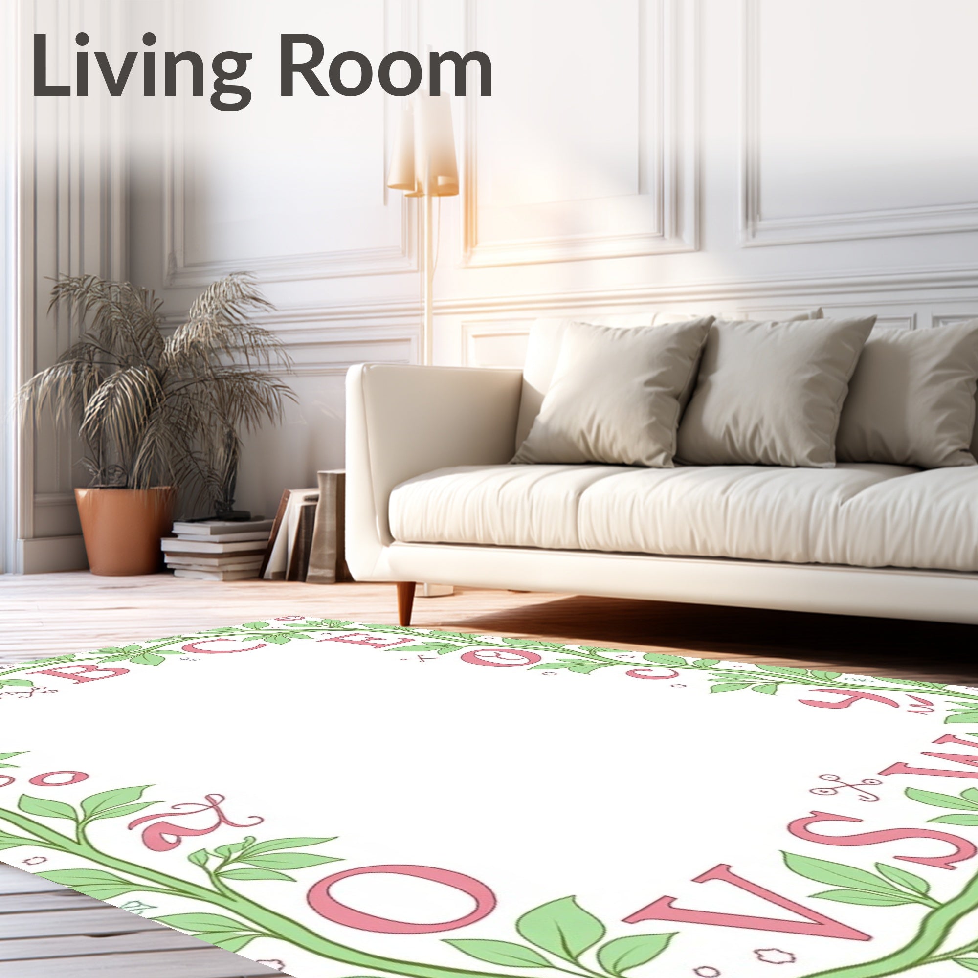 Pink Letters Green Vine Border Rug