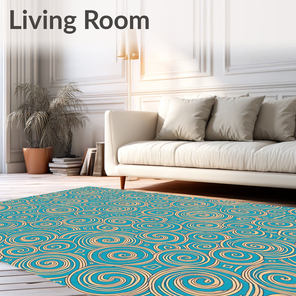 Teal Swirl Ocean Contemporary Art Rug