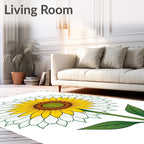 Golden Yellow White Layered Sunflower Bloom Rug