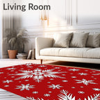 Crimson Red White Snowflakes Rug