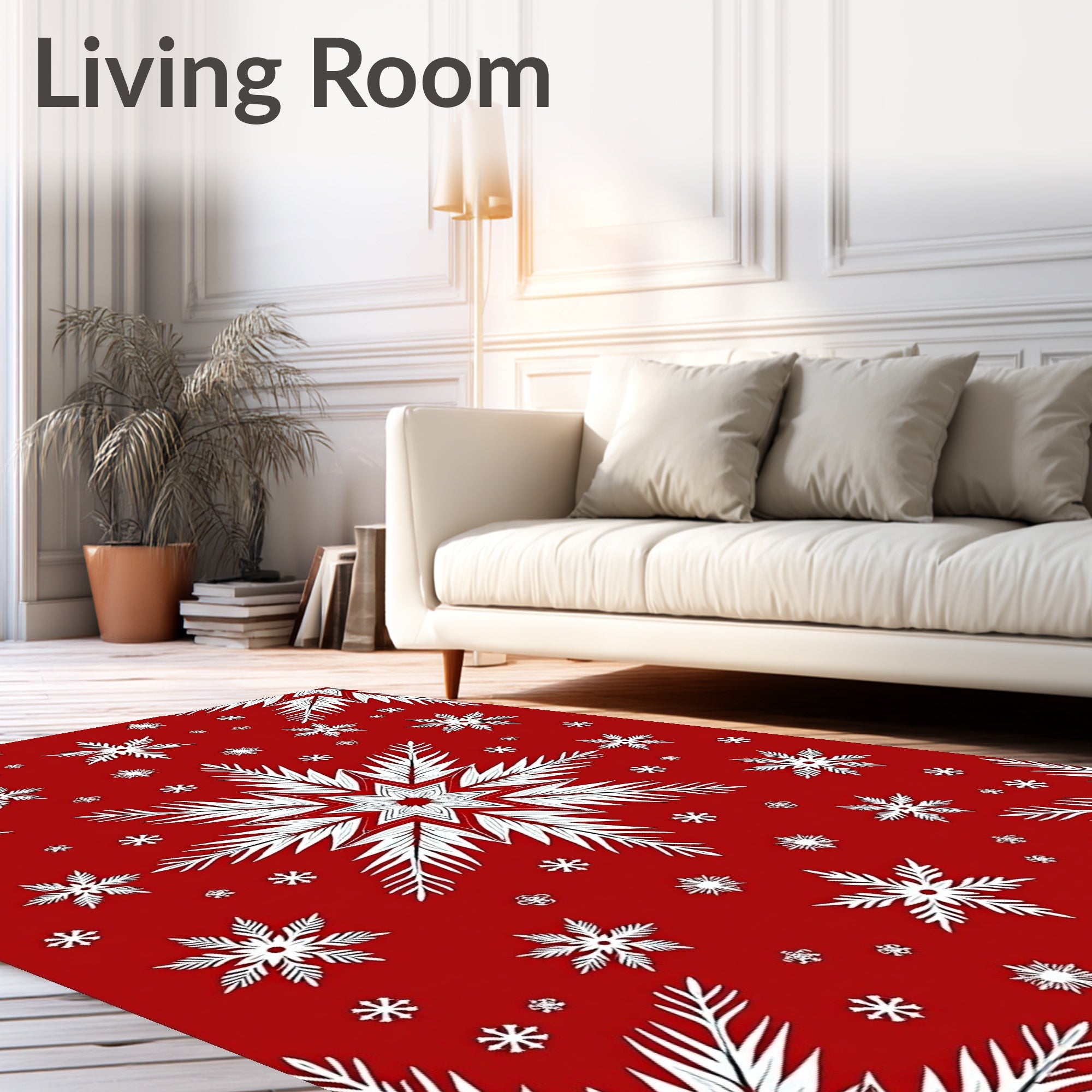 Crimson Red White Snowflakes Rug