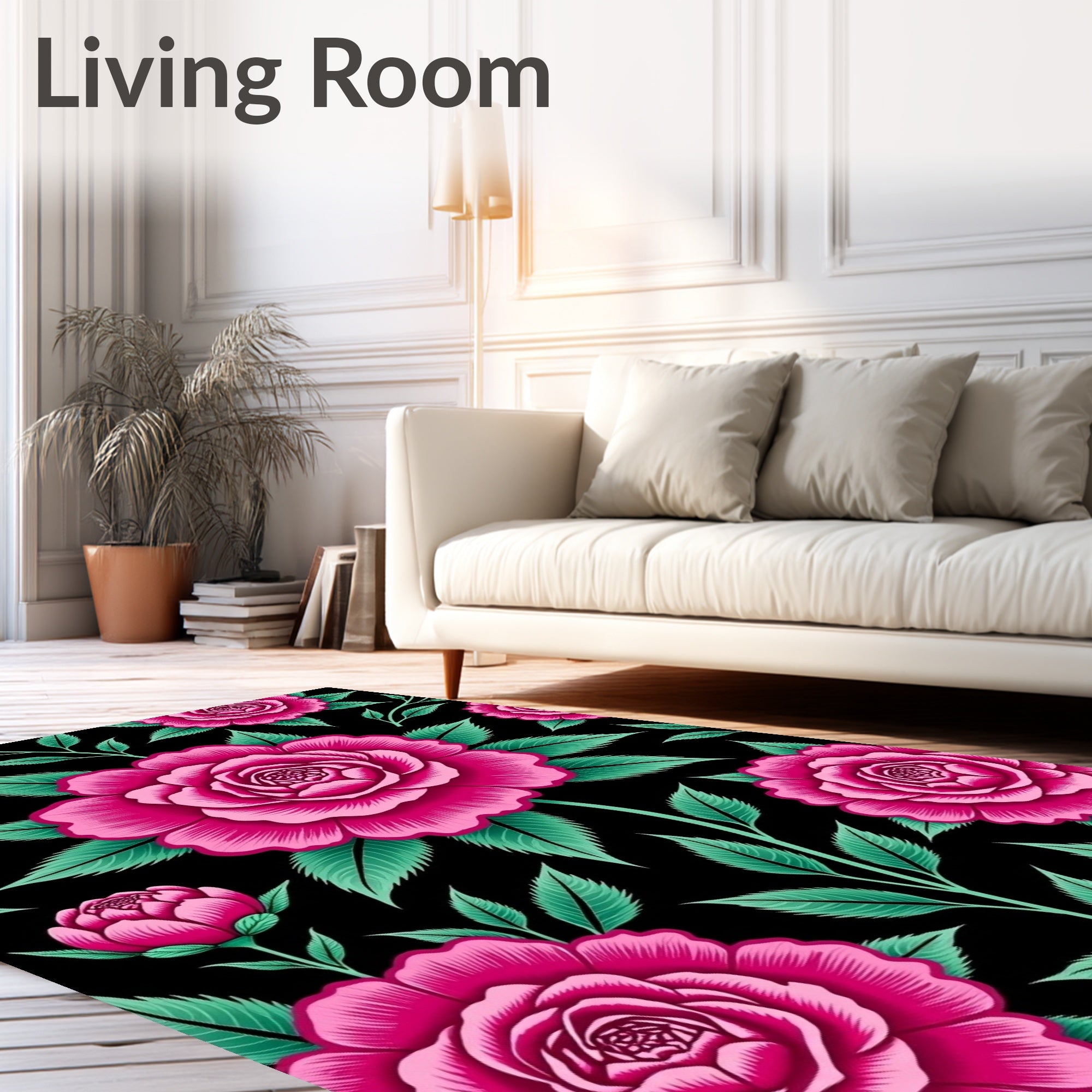 Vibrant Fuchsia Rose Garden Bloom Rug