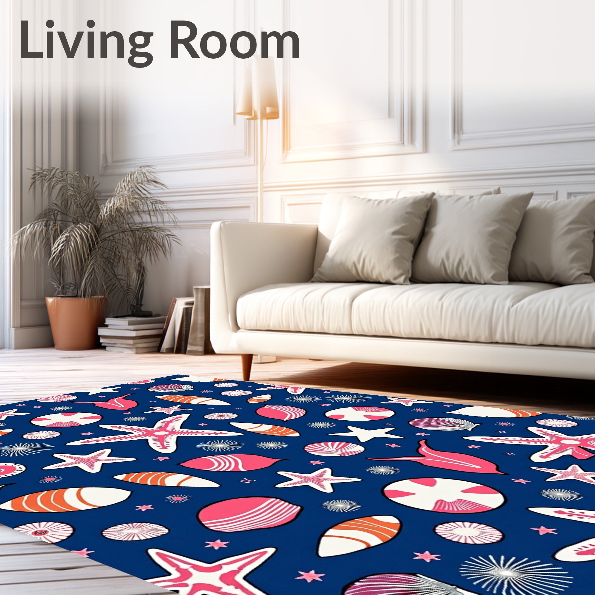 Coral Pink Sea Life Starfish Shells Rug