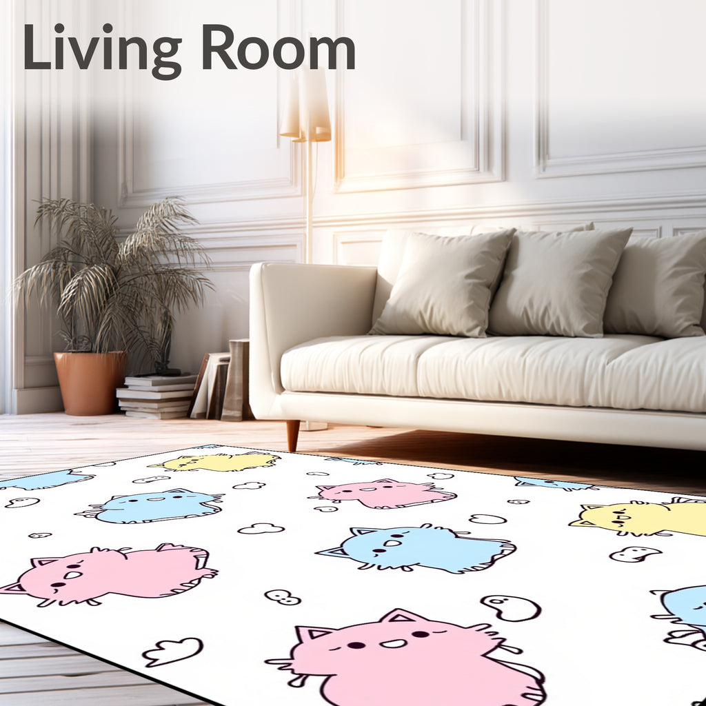 Cute Pastel Kawaii Kitty Cats Scattered Rug