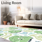 Whimsical Green Cloud Critter Collage Rug