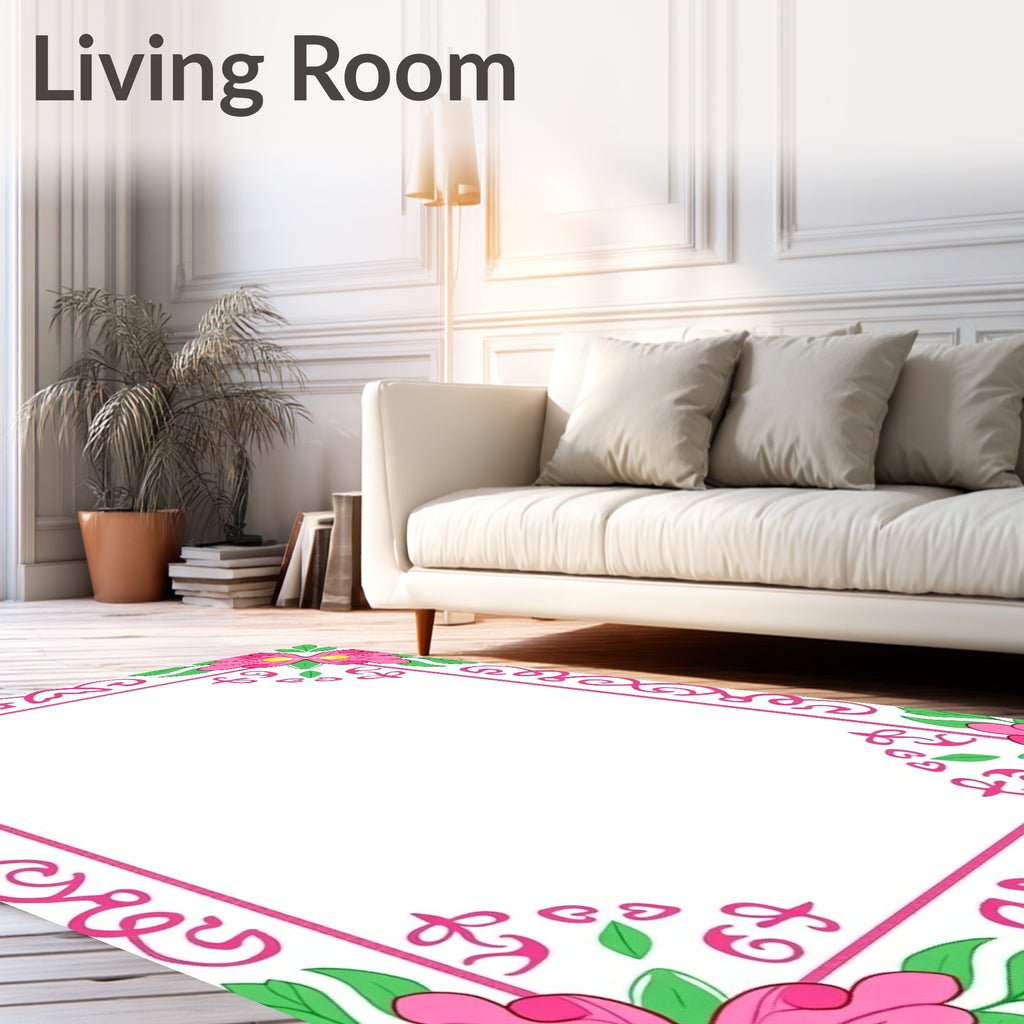 Whimsical Pink Floral Border Medallions Rug